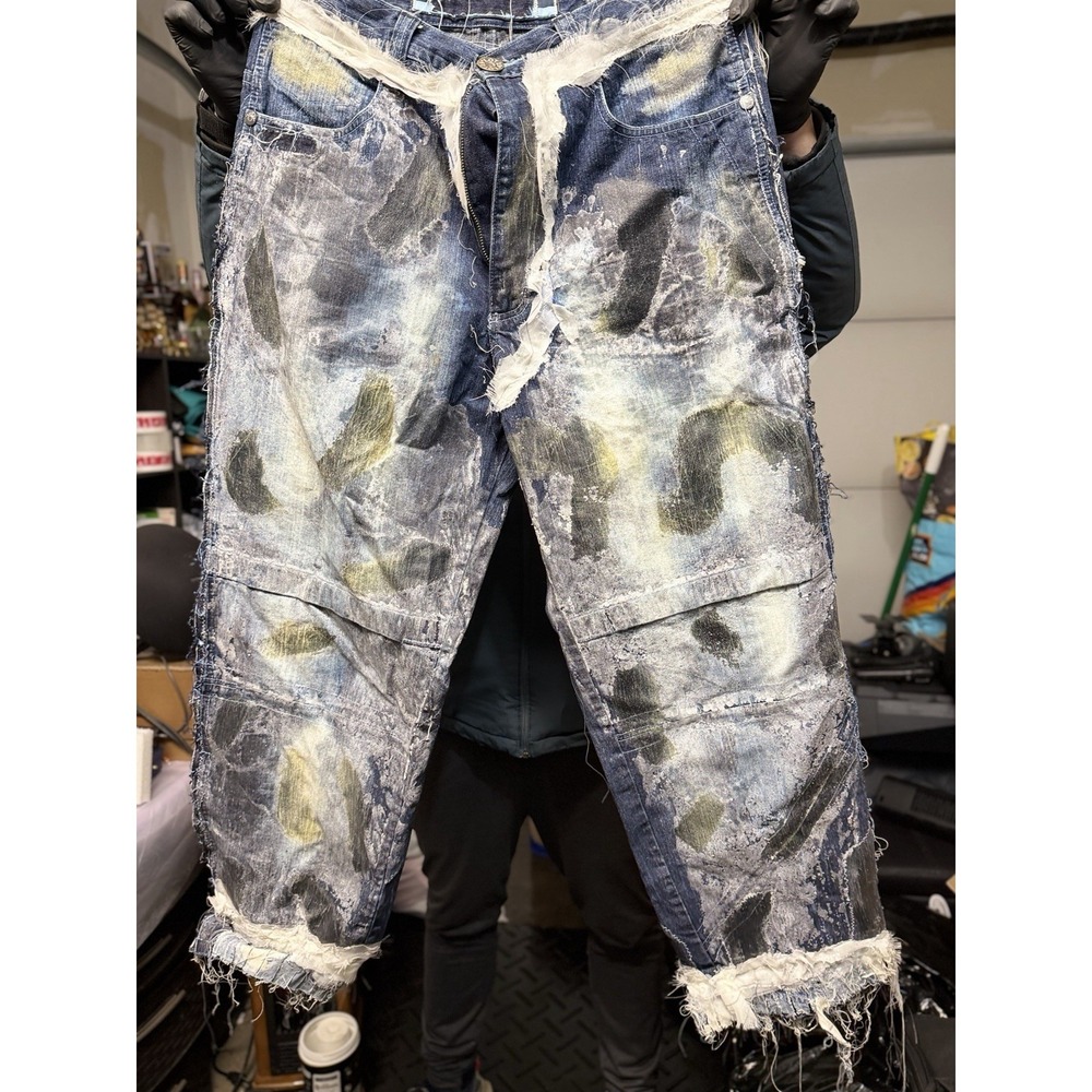 Lot29 Custom Distressed Jeans Deconstructed Painted Raw Edge Denim W38